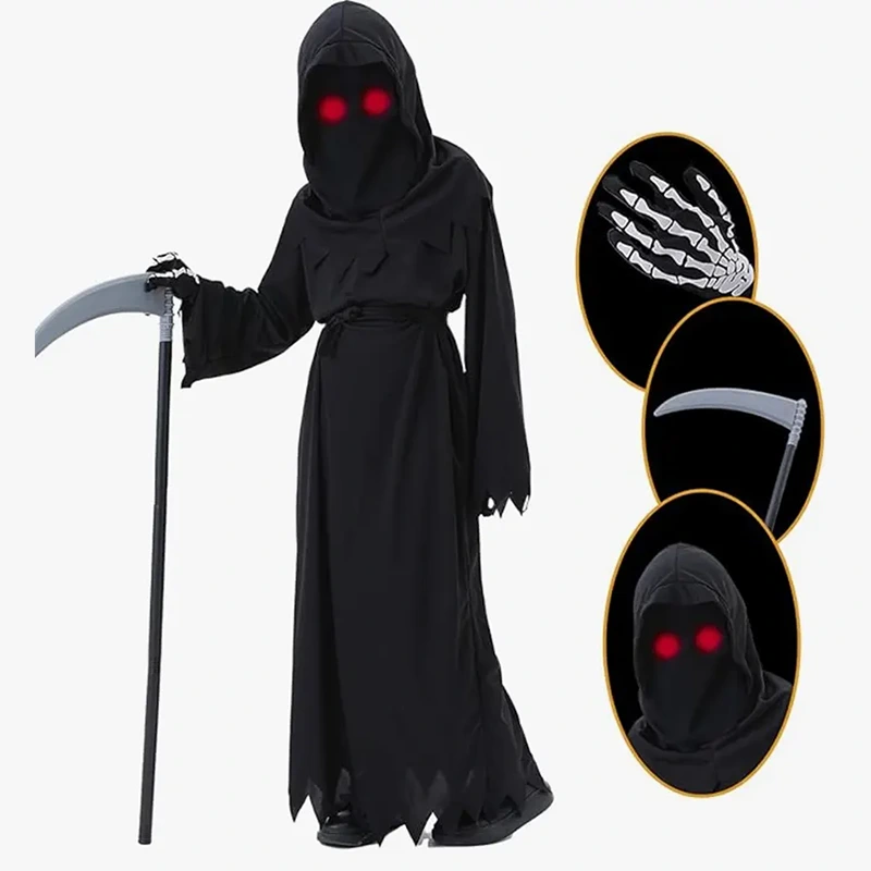 เคล็ดลับฮาโลวีนหรือรักษาเครื่องแต่งกาย Grim Reaper สำหรับเด็กเหมือนผี