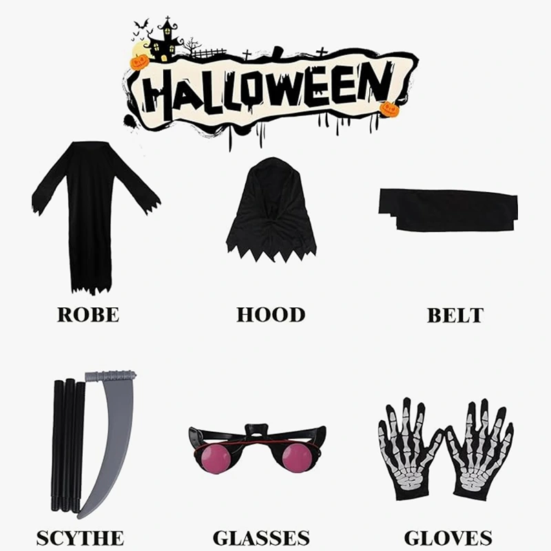 Kids Grim Reaper บทบาทเล่นเครื่องแต่งกายด้วยเคียวพลาสติก